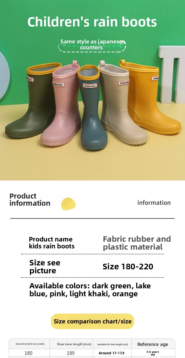 Kurze, wasserdichte Regenstiefel für Jungen und Mädchen, rutschfeste, weiche Gummischuhe für Babys, bequeme, einfarbige Freizeitschuhe für Kinder, die sich leicht anziehen lassen, Wasserschuhe für Kinder. – Detail 1