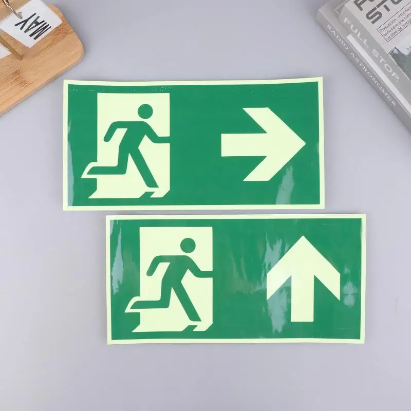 1pc Photoluminescent Luminous Emergency Exit Sign - Green Border Fire Evacuation Safety Wall Decal Indicat