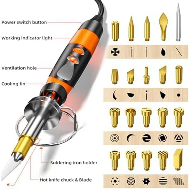 Wood Burning Kit Orange Metal DIY Crafts For Embossing Carving DIY Adult Crafts For Beginners US Plug