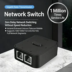 2 Port 1000Mbps Gigabit Network Switch RJ45 Splitter Power Free 2 Way Ethernet Adapter Extender