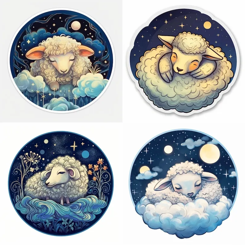 Dreamy Sheep Stickers Vibrant Colorful Colors Vinyl Laminated Decorations Gadget Anime Motorcycle Camping Stickers Decorations