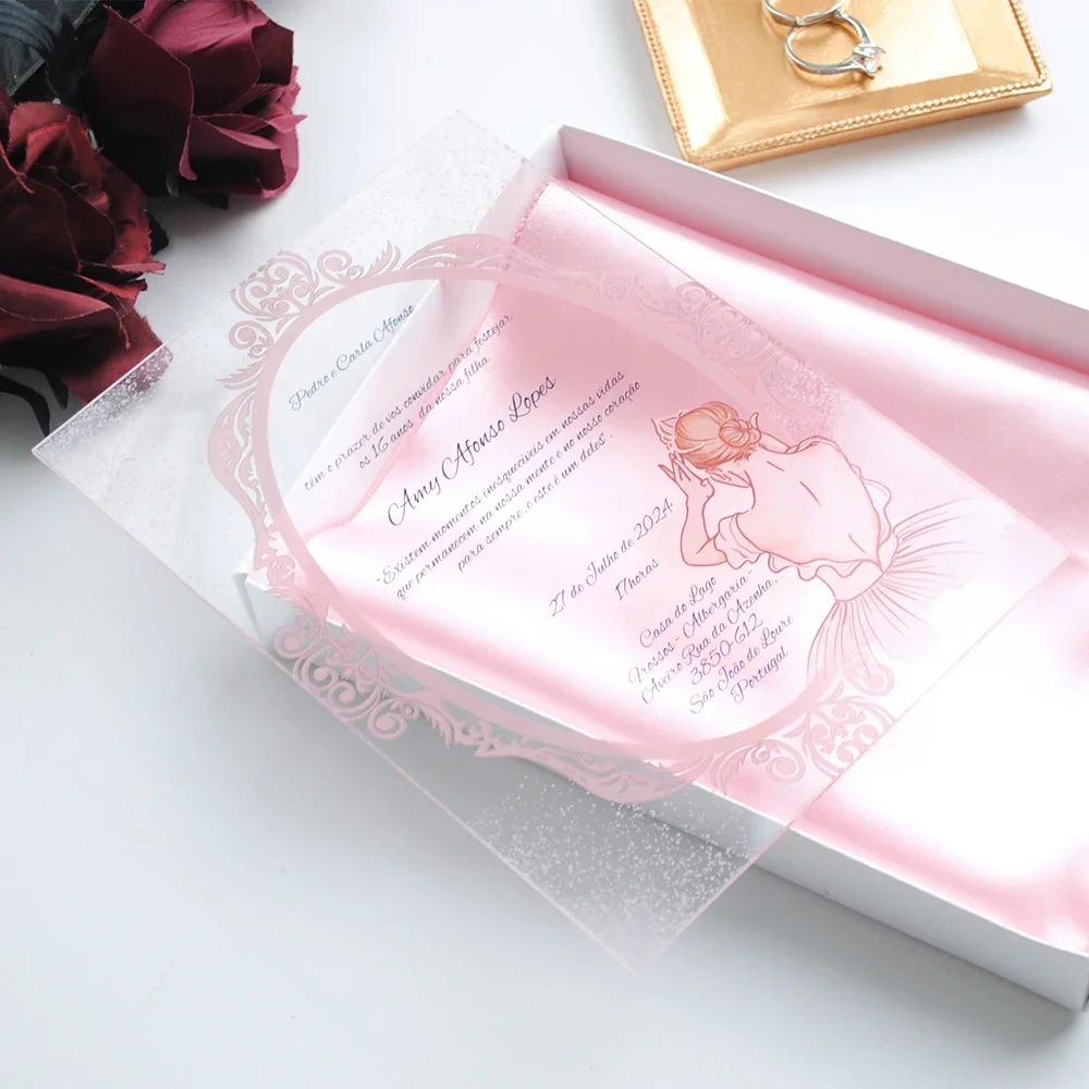 1MM Fashion Invitation Event Plexiglass Wedding Luxury Invitation Card Design Supply Party Carte d Invitations with Box Farbic