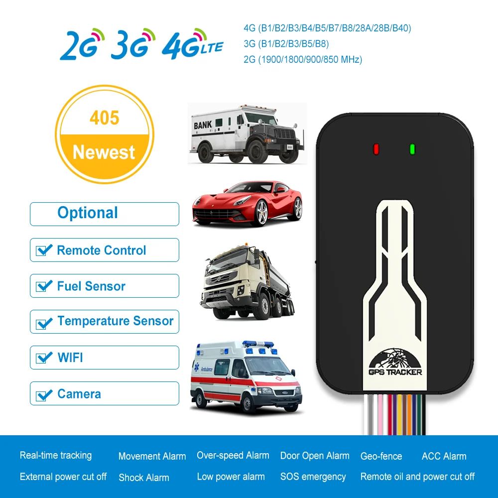 GPS405D GPS tracker 4G real time tracking device with fuel sensor temperature sensor alarm system APP bluetooth stop engine