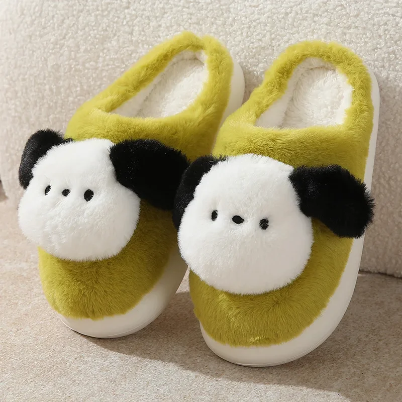 Cartoon Plush Slippers for Men Living Indoors Keeping Warm and Anti-skid, Thick Soled Couples Cute Cotton Slippers for Women In