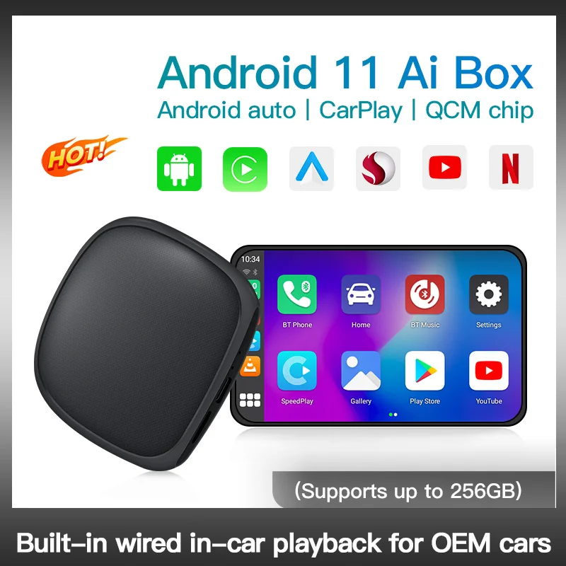 CarPlay Ai Box Android11bezprzewodowy Carplay Android Qualcomm 2290 4 rdzeń 2G + 16G dla Netflix YouTube dla Toyota Volvo VW Kia