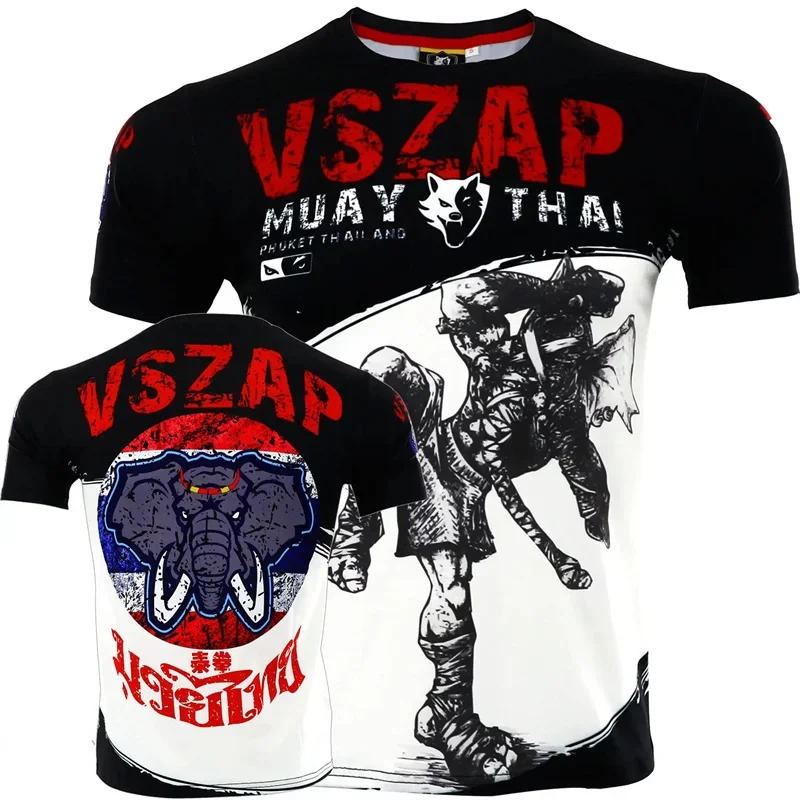 Herren Muay Thai Sport Lockeres Kurzarm-Rundhals-T-Shirt Lässiges Outdoor-Laufshirt Modische Fitnesskleidung Top Sommer – Detail 5