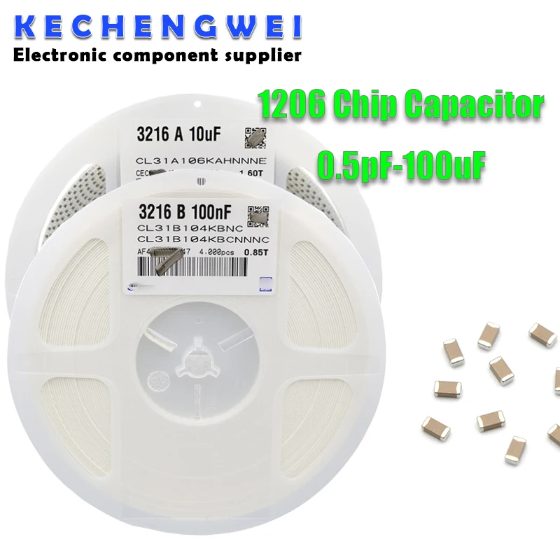 

1reel 4000pcs 1206 50V SMD Thick Film Chip Multilayer Ceramic Capacitor 0.5pF-100uF 10NF 100NF 1UF 2.2UF 4.7UF 10UF 1PF