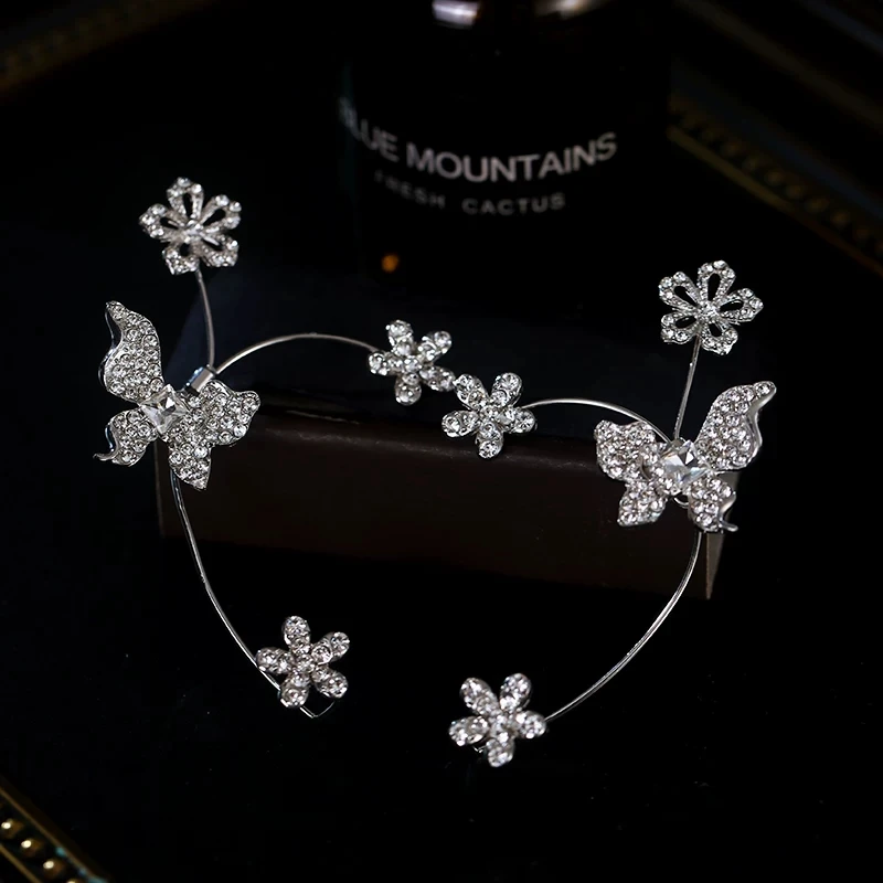 Luxury Heavy Work Crystal Crown Headpiece Bridal Wedding Hair Accessories High-End Butterfly Flower Crown Ear Clip Set