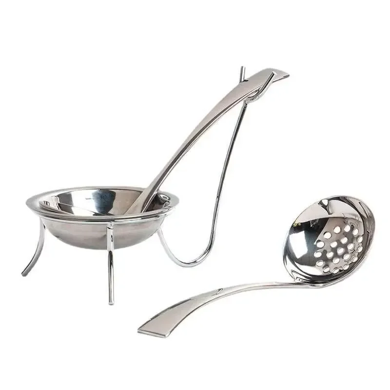 Thickened 304 Stainless Steel Spoon Colander Creative Gold Hot Pot Spoon Strainer with Bracket Set Kitchen Dining Accessories