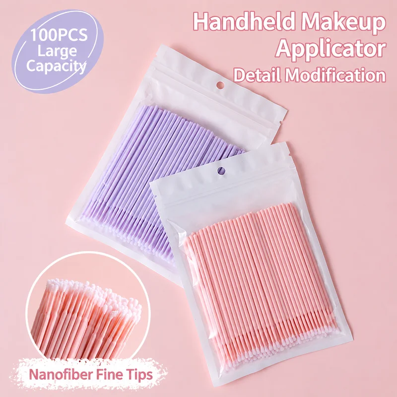 100Pcs Disposable Micro Cotton Swabs Lint Free Makeup Remover Stick for Lash Extension Lip Modification Eyeline Cleaning Supply