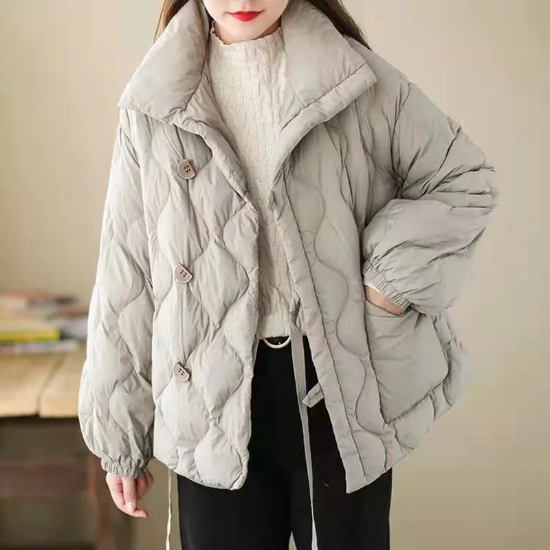 Abrigo grueso de plumón de pato blanco para mujer, Parkas holgadas de manga larga, ropa de exterior para Otoño e Invierno