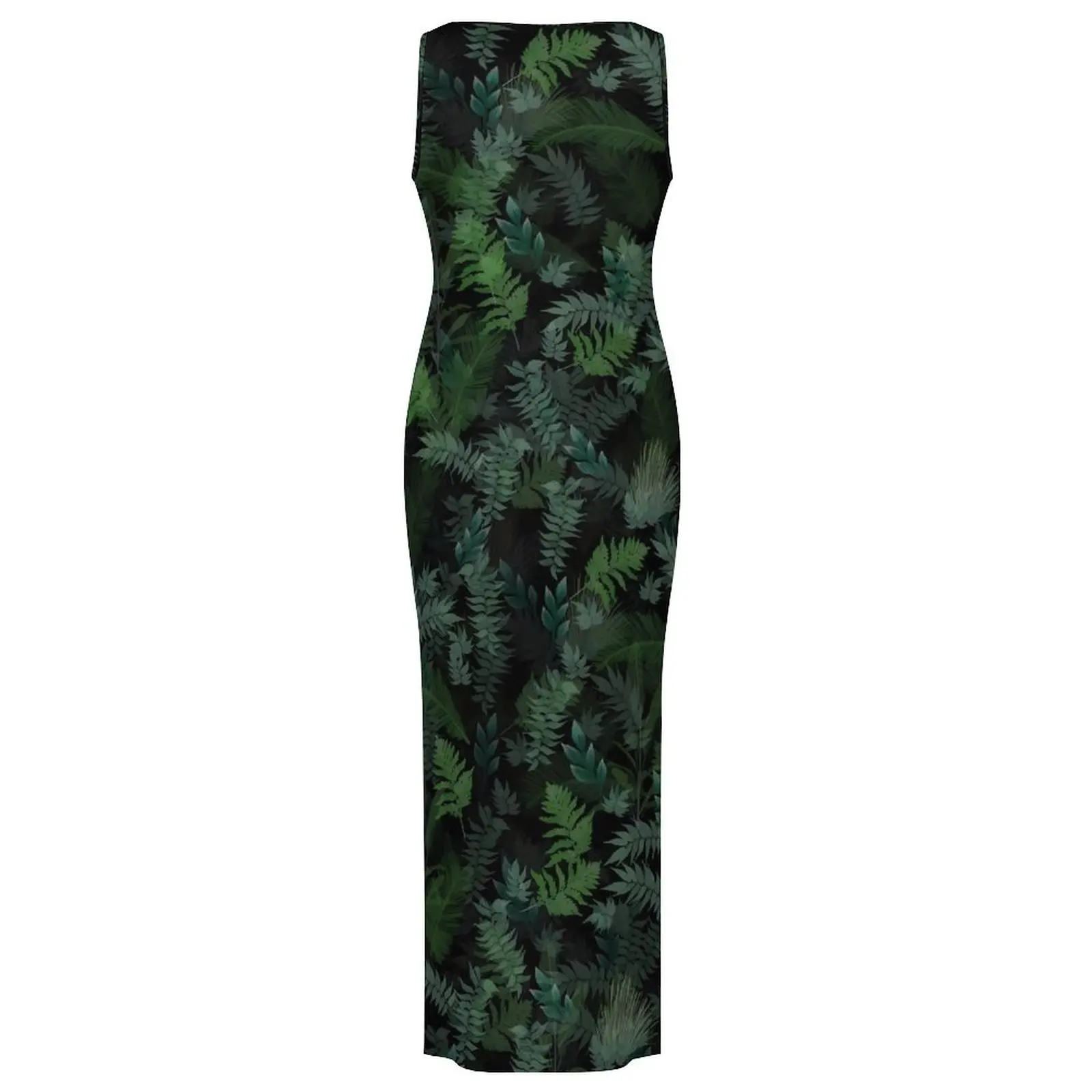 فستان أوراق استوائية بدون أكمام، فساتين ماكسي للحفلات والنوادي الحديثة، فستان صيفي برسومات جمالية، مقاس كبير