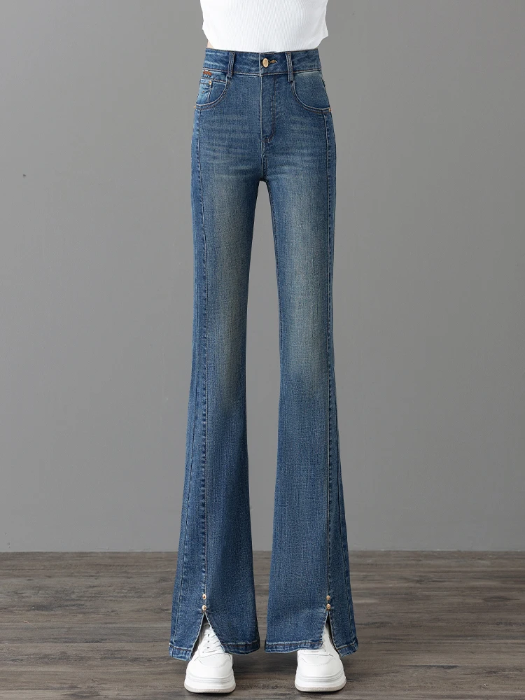 

High Waist Flared Jeans Women's Spring Autumn New Style Slimming Hoof Pants Elastic Fitting Retro Flared Pants