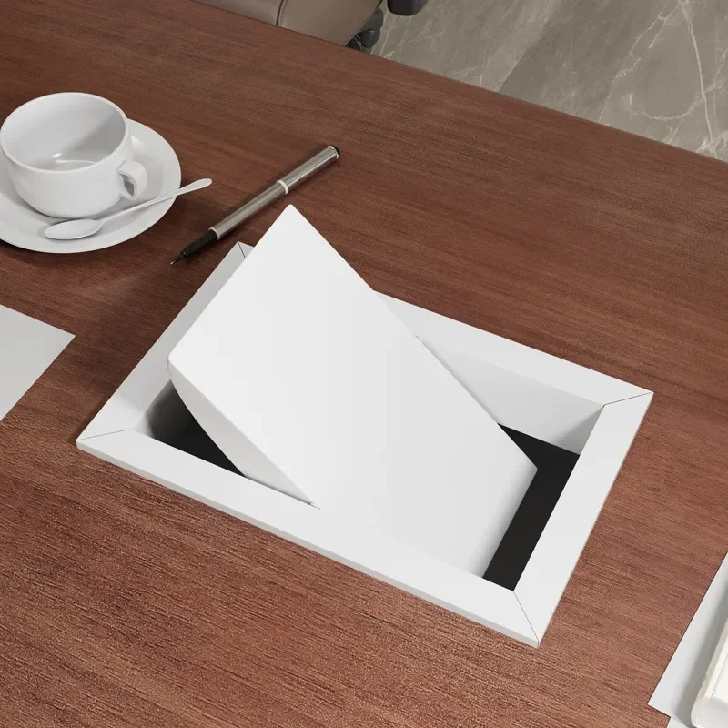 Kitchen White Recessed Stainless Steel Trash Can Lid Toilet Countertop Rectangle Shaker Cover Flip Cover Cleaning Bucket