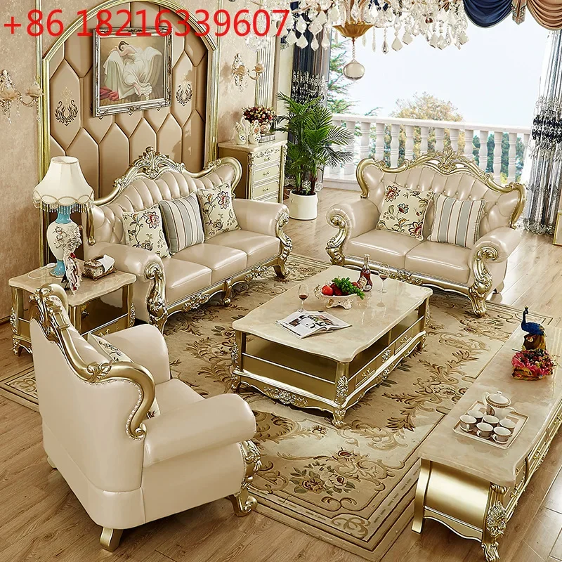 TAO European cowhide 123 combination noble gold leather double-sided carved high-end villa luxury living room furniture