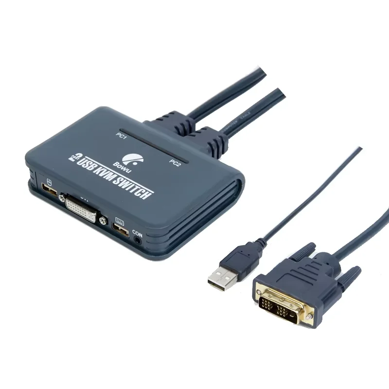 DVI Switch dengan saklar kontrol kabel, Mouse USB 2 In 1 Out dan Monitor Keyboard berbagi HD layar komputer saklar Kvm