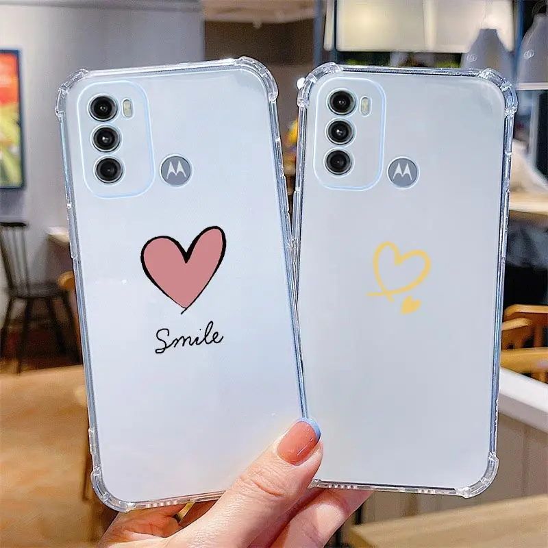 Hand Painted Hearts Transparent Phone Case For Motorola Moto G60 G82 G30 G53 G42 G52 G40F G9 Play G10 G20 G22 E7 Power E20 Cover