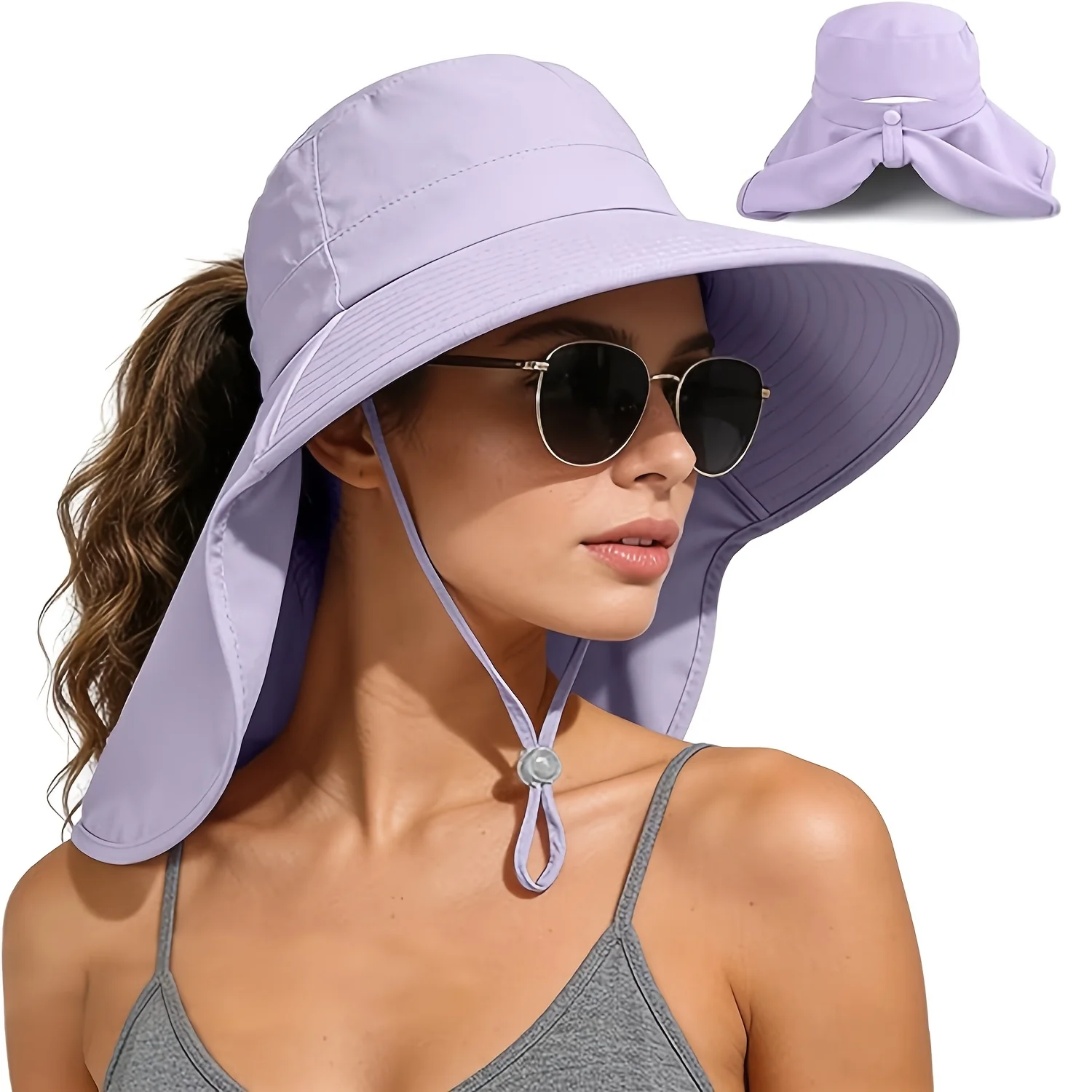 Women's Sun Protection Hat Upf 50+ (Wide Brim with Ponytail Hole) — Hiking and Adventure Hat with Neck Flap
