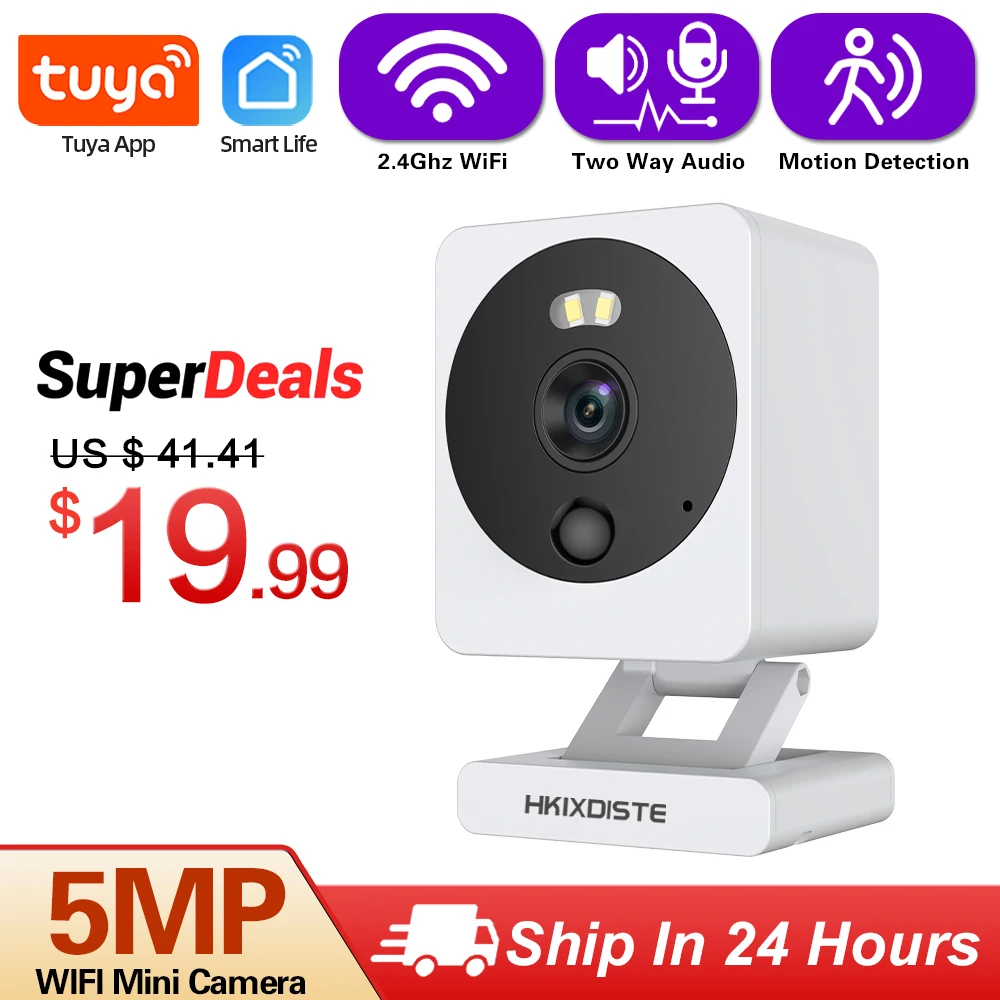 Outdoor Tuya Mini Camera Wireless WIFI 5MP Full Color Night Vision Video Surveillance IP Cam Security Protection Smart Home CCTV