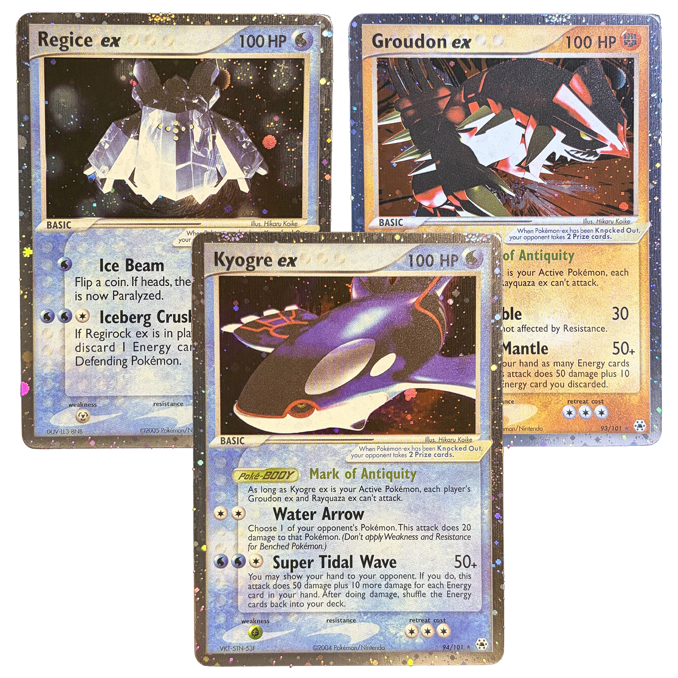 Novas Cartas Colecionáveis Galaxy Holofoil PKM EX: Emerald & Hidden Legends Milotic/Kyogre/Regice/Regirock PTCG Trading Proxy Card