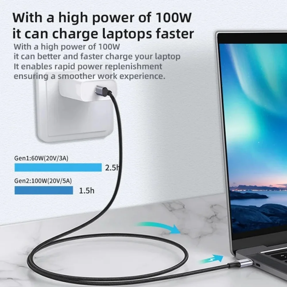 100W PD 5A USB C 3.1 Gen2 Male to Female Extension Cable 90 Degree Angle 10Gbps Data Transfer Fast Charging Extender Cord Cables - view 4