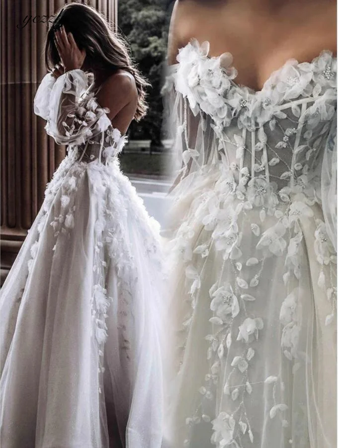 

Ball Gown Off Shoulder Wedding Dress Lace Long Sleeve Dresses Luxury Vestidos De Novia Elegantes De Lujo Robe Mariage Bridal