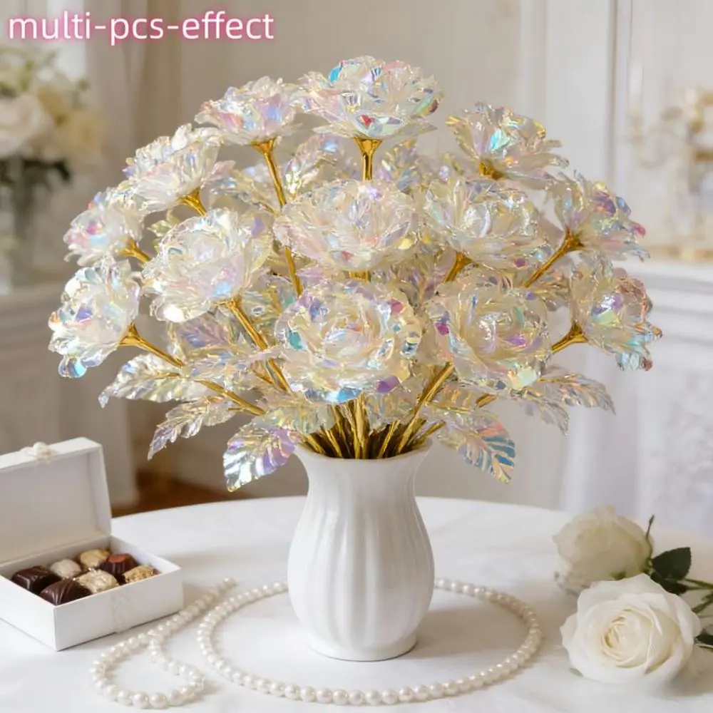6 Stück Große Goldene Blattrosen Handgefertigte Romantische Künstliche Kristallblumen Verblassungsresistente Ewige Rosen – Detail 5