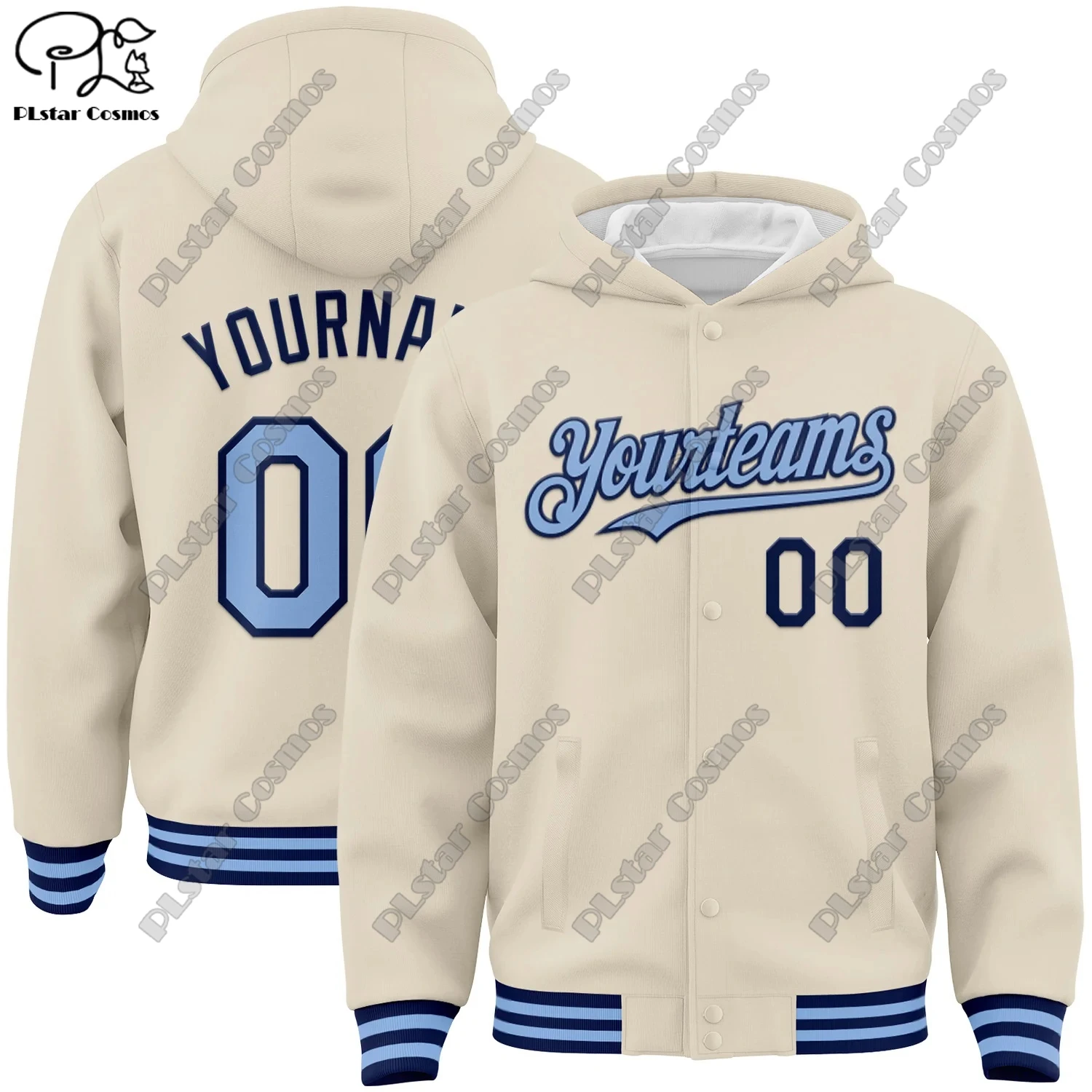 New 3D printing customized team name name number white genuine full snap jacket hoodie unisex winter new product -5