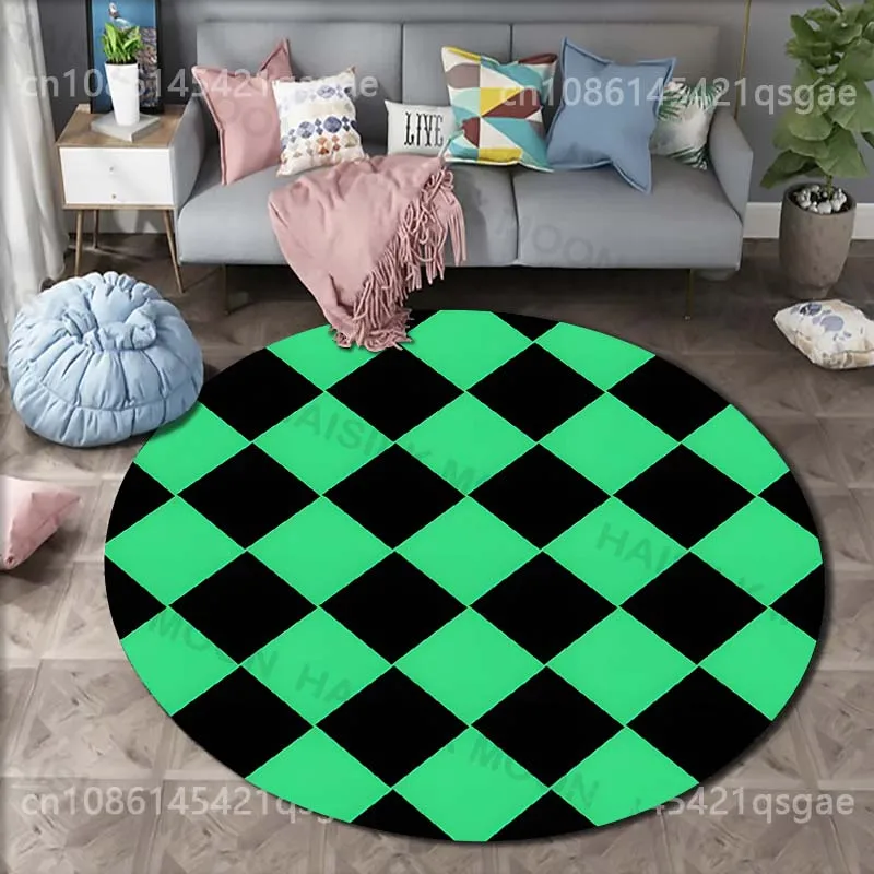 Multiple sizes Green and black diamond pattern Print Round Carpet for Living Room Bedroom Sofa Floor Mat Area Rug Luxury Gift
