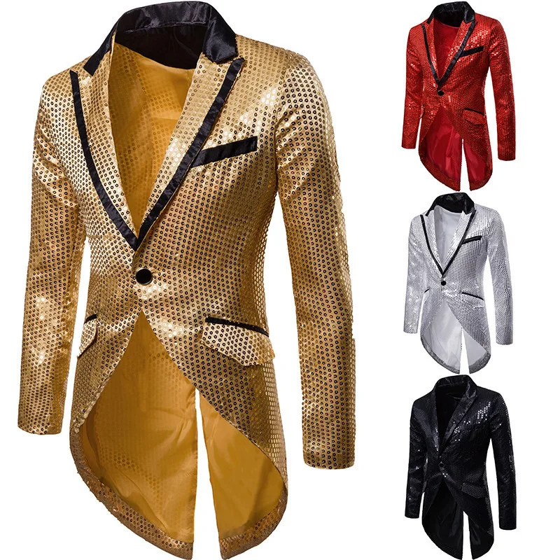 B240European and American men's autumn and winter sequin decoration design evening dress tailcoat men's lapel suit dress