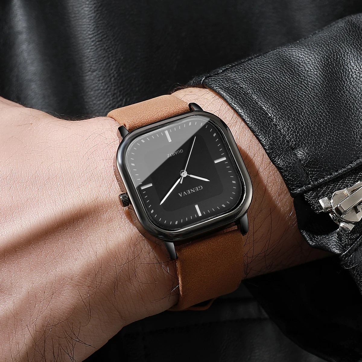 제네바 남성용 미니멀리스트 사각형 블랙 다이얼 브라운 - Solar Powered Watch 리뷰 및 가격