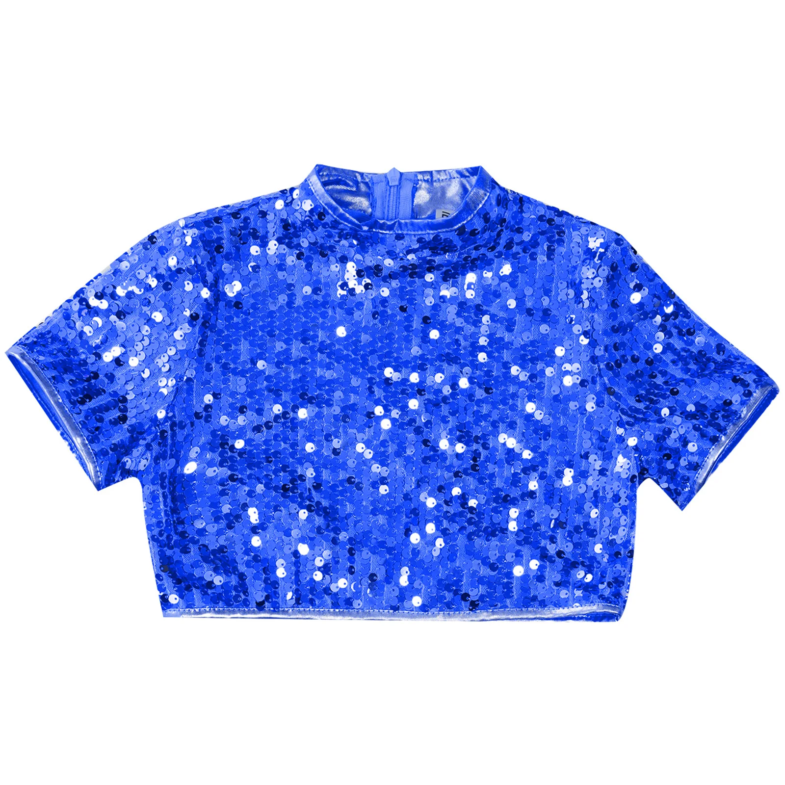 Kids Girls Short Sleeve Sparkly Sequins Crop Top Jazz Hip-hop Dance Costume Stage Performance Shirts Vest Latin Dance Tank Tops