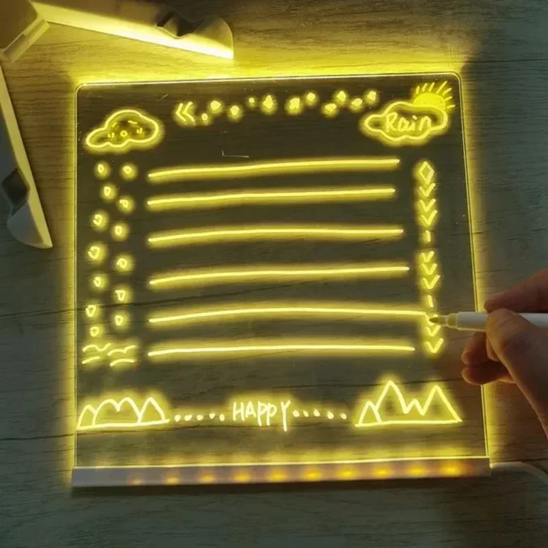 Tablero de escritura LED colorido, luces LED personalizadas, tablero de mensajes acrílico, tablero de dibujo USB borrable para niños, luz nocturna