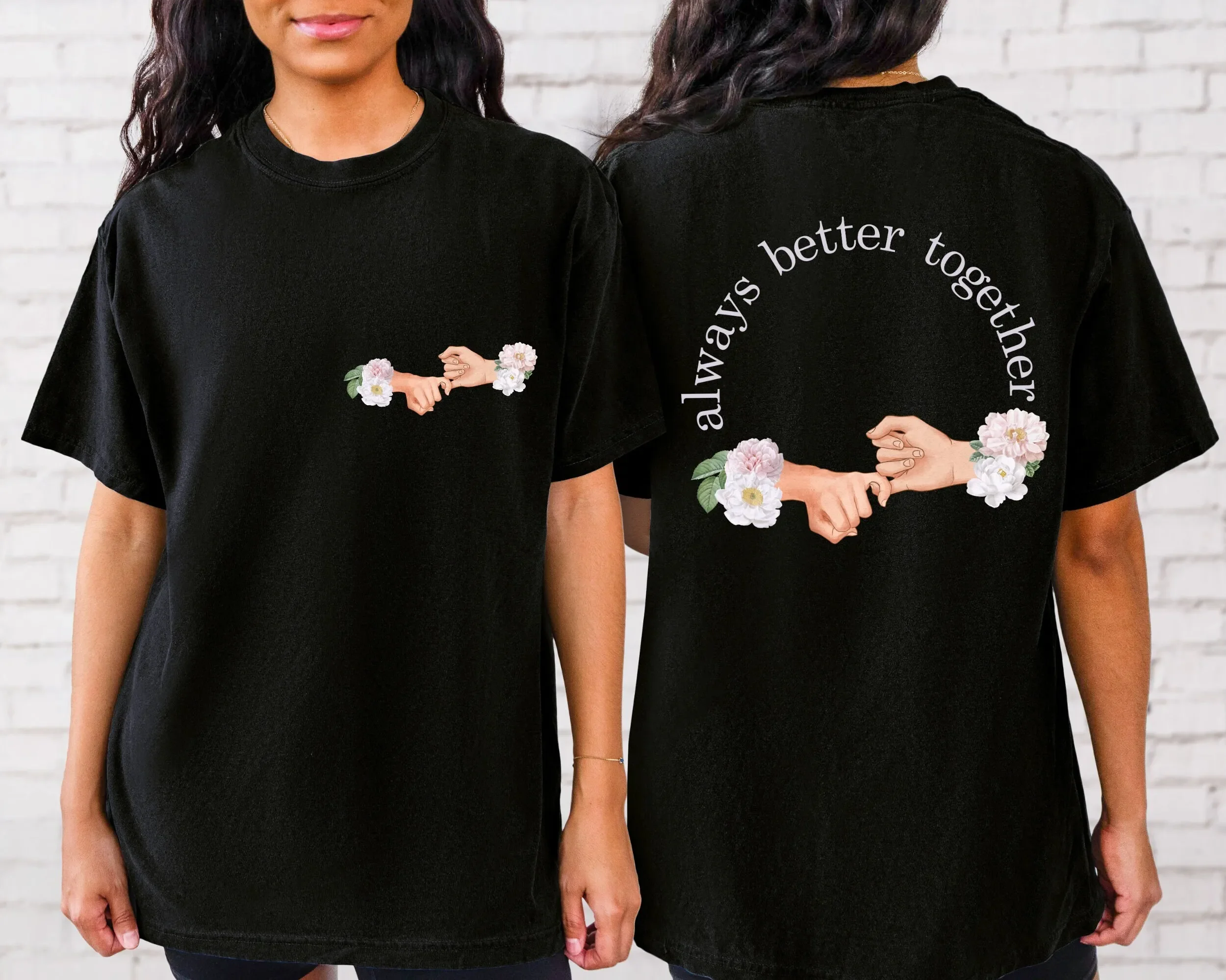 Camiseta Always Better Together Pinky Promise Bestie con estampado floral a juego para mejores amigas