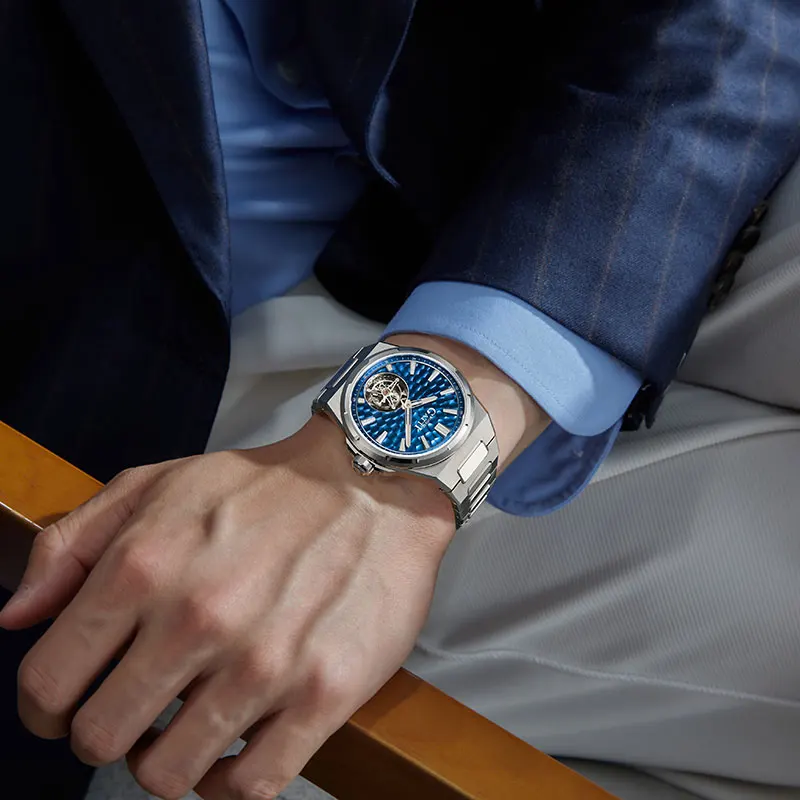 

BONEST GATTI Luxury Tourbillon Men's Automatic Mechanical Watch Hammer Texture Dial 316L Steel 50M Waterproof Wristwatch