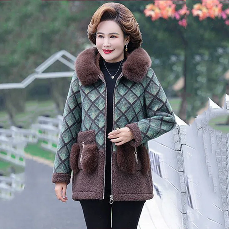 Middle-aged Mother Winter Fashion Woolen Coat Foreign Style Noble Spring And Autumn  Fleece Imitation Mink Velvet Cotton-Padded