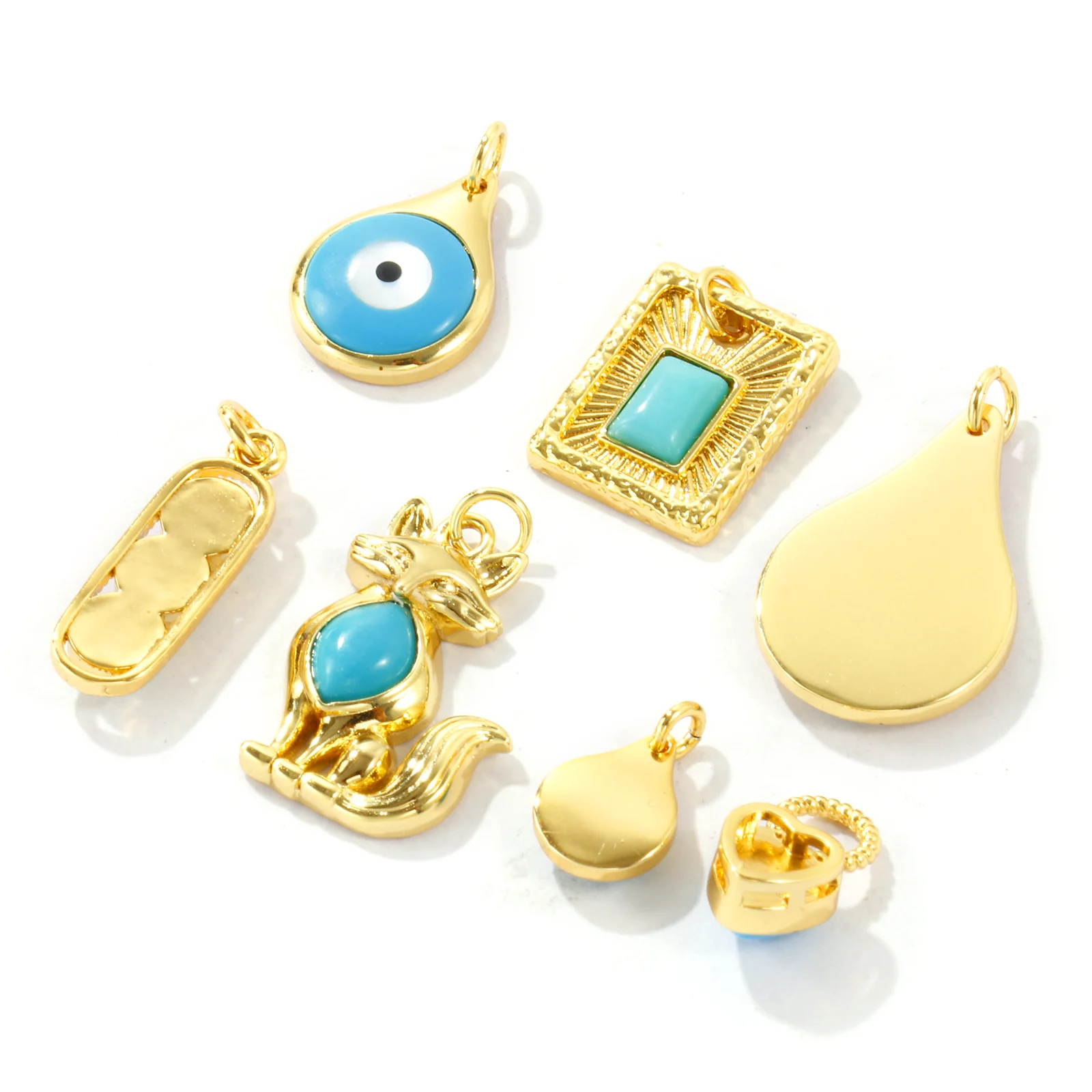 1Pc Brass Charms 18K Gold Plated Evil Eye Hamsa Hand Fox Heart Pendant For DIY Necklace Jewelry Making Findings Wholesale