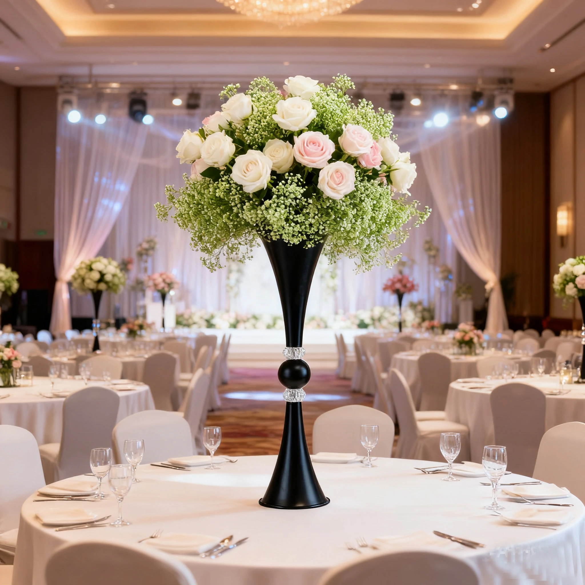 

10pcs 80-90-100cm f30 Luxury Vintage Gold Black Silver Trumpet Metal Tall Flower Vase Stand Wedding Party Home Centerpiecevy179