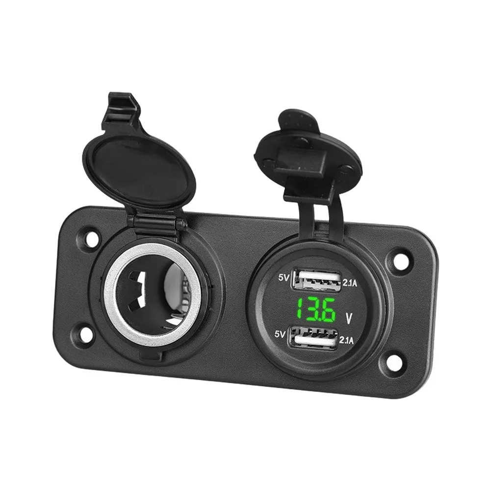 Recessed Dual USB Socket Panel 12V 24V with Digital LED Voltmeter for Car Truck RV Boat Trailer Camper Tractor UTV