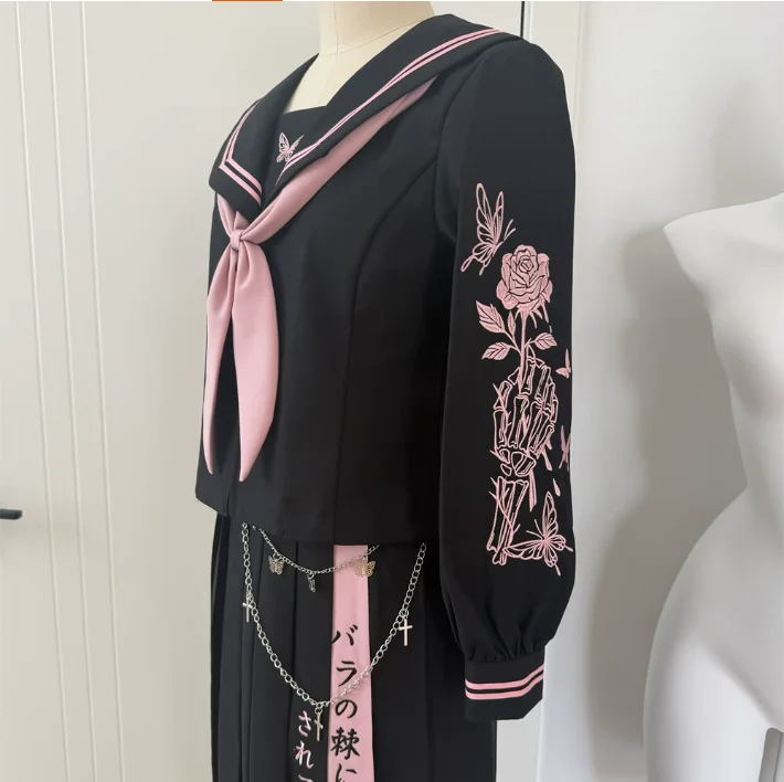 black-sailor-suit-dark-jk-uniform-long-sleeved-set-embroidered-sexy-jk-pleated-skirt