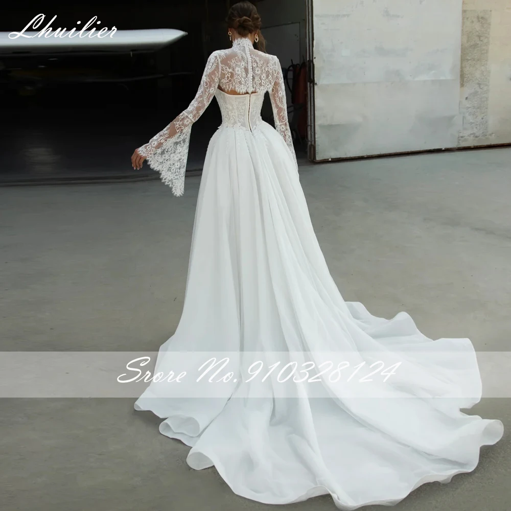 Lhuilier Customized A Line Strapless Lace Wedding Dresses Illusion Bridal Gowns with Removable Lace Jacket