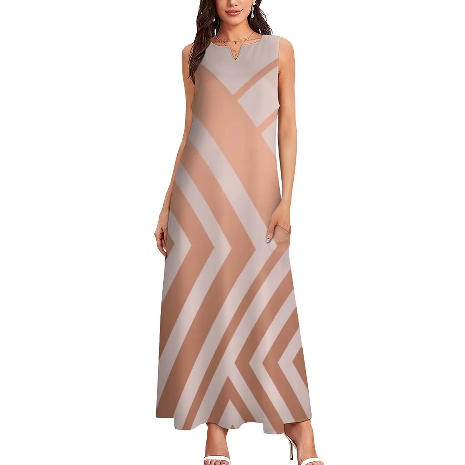 Pink and Copper Geometric Luxe Long Dress african dresses for woman women