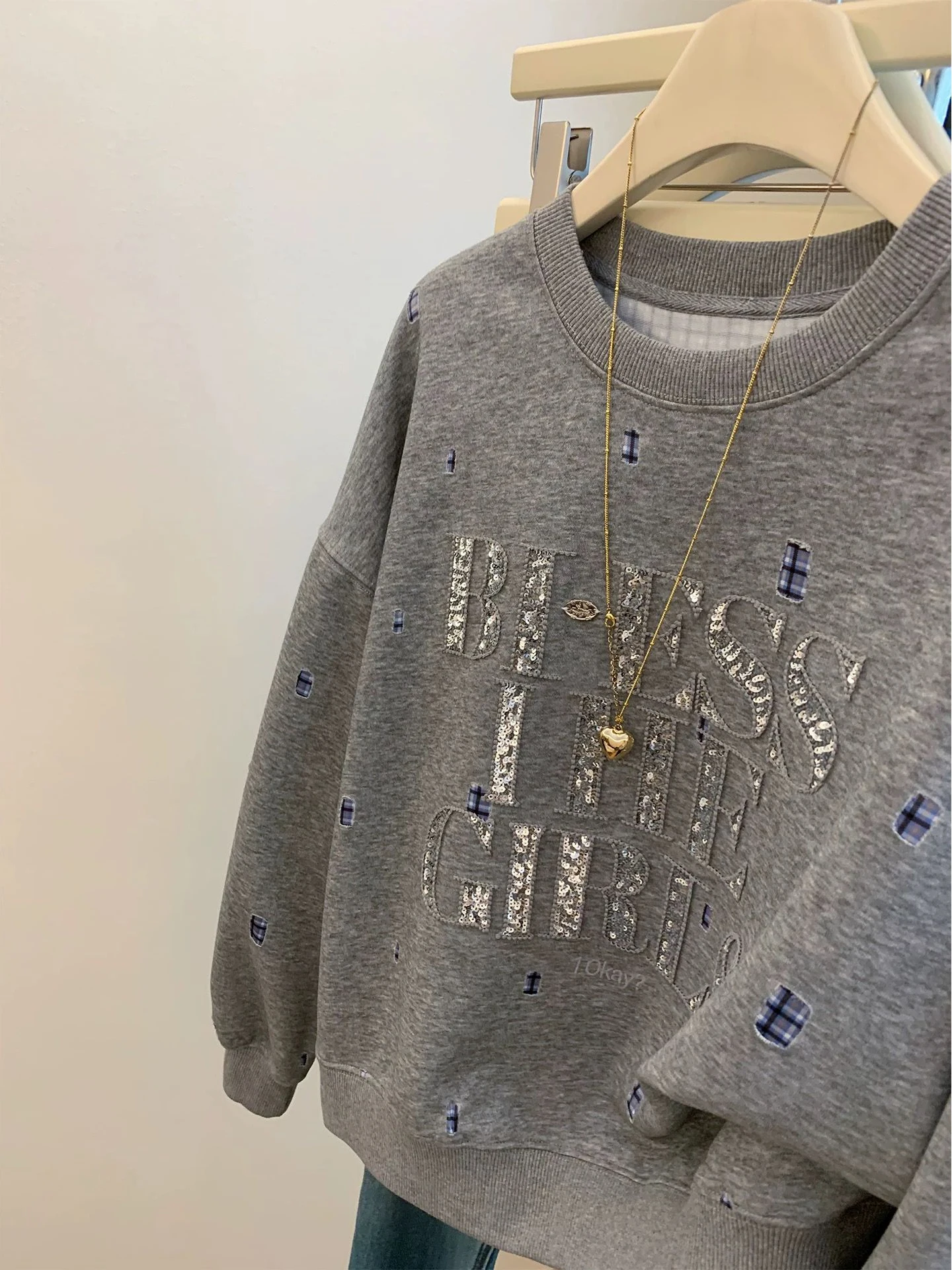 Extra grande tamanho longo sve bordado lantejoulas carta moletom feminino solto casual coreano sle topo para plus size