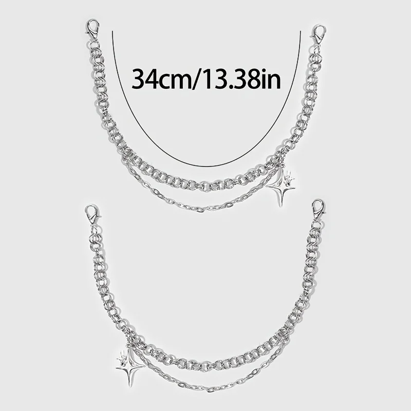 2 Pcs of Gritty Street-Style Chains with Four-Point Star Shoe Charms, perfect for everyday wear, Halloween parties, and gifting.