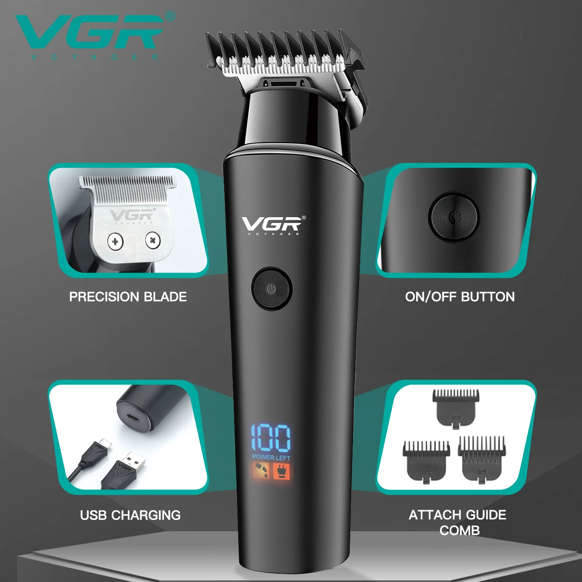 Hair Trimmer Professional Hair Clipper Cordless Hair Cutting Machine Electric Rechargeable T Blade Beard Shaver Trimmer for Men view 2