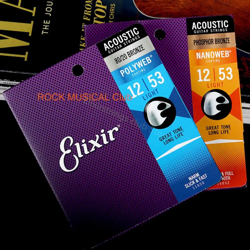 6 set Elixir Acoustic Guitar Strings 0.10 Coating 80/20 Bronze NANOWEB Coating Custom Light 011-052 11027 11052 16002 16027