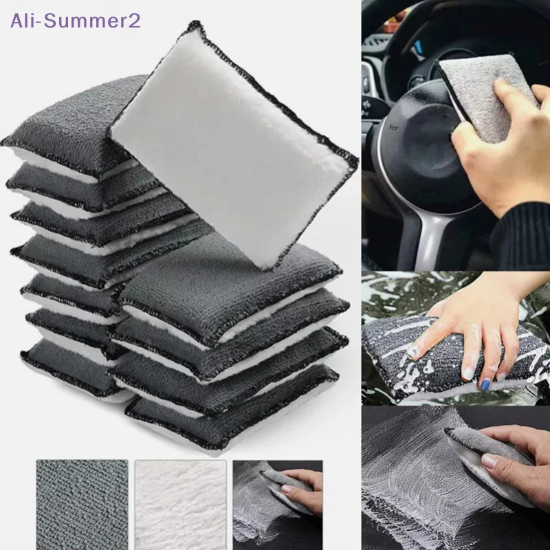 【Summer2】Double Side Car Interior Scrubbing Sponge For Leather Interior Car Wash Pad No Scratch Car Microfiber Scrubbing Sponge