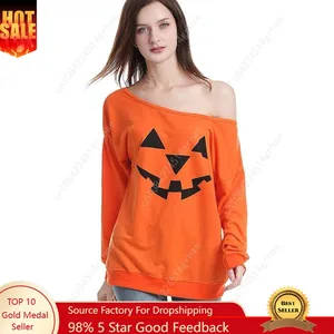 Rysly Womens Sexy Off the Shoulder Halloween Pumpkin Sweatshirts Pullover Costumes Plus Size