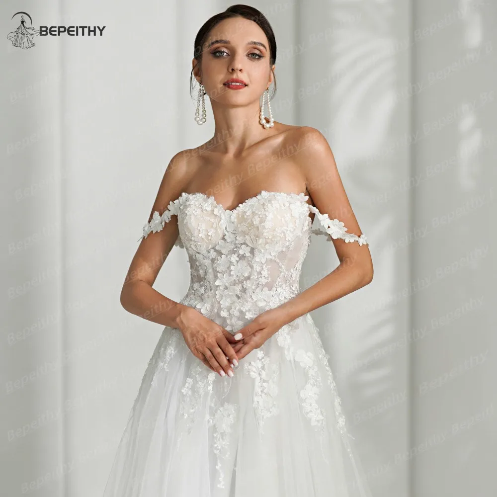 BEPEITHY Customized Sweetheart A Line Flore Bodice Wedding Dress 2024 Vestidos De Novia Off The Shoulder Beach Bridal Gown New