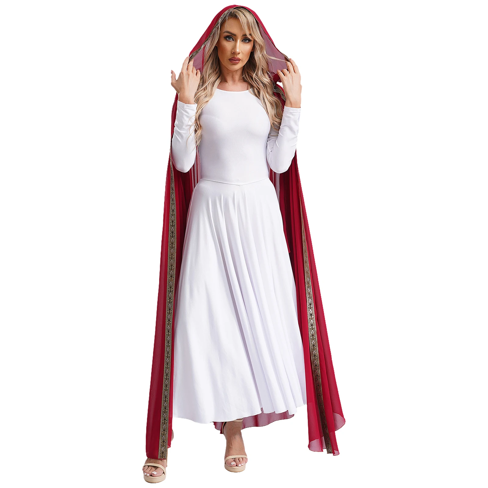 

Womens Muslim Hooded Abayas Long Robe Embroidered Trim Open Front Cover-up Islamic Dubai Kaftan Robe Halloween Cosplay Costumes